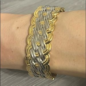 Vintage Gold and Silver Hinged Bangle Bracelet with Braided Design